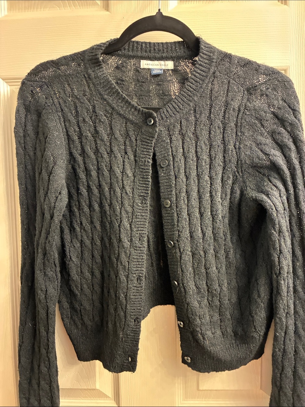 American Eagle Outfitters Charcoal Cable-Knit Button Cardigan